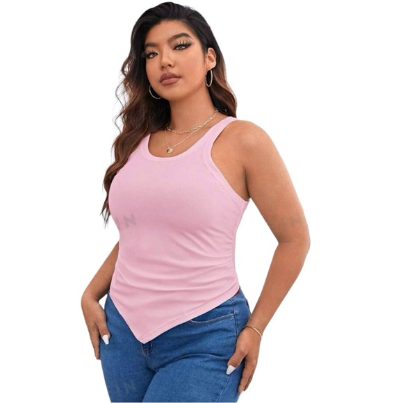 BUNDLE OF SHEIN Essence Plus Pair Of Solid Ruched Hanky Hem Tank Tops. - Picture 2 of 7